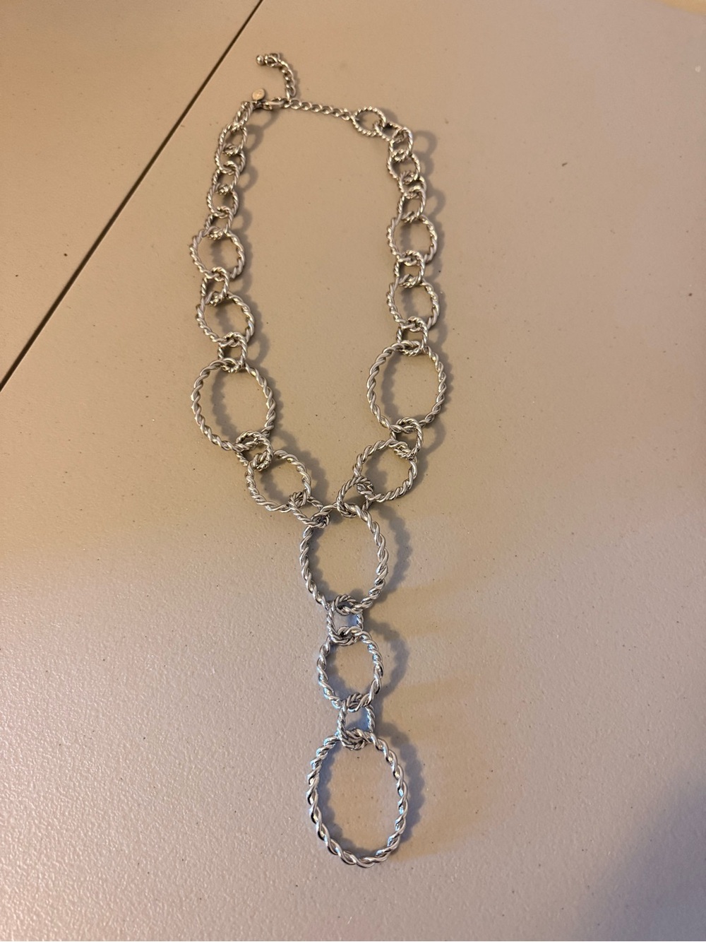 Chico's Silver-Tone Western Twisted Rope Chain Y Link Drop Necklace